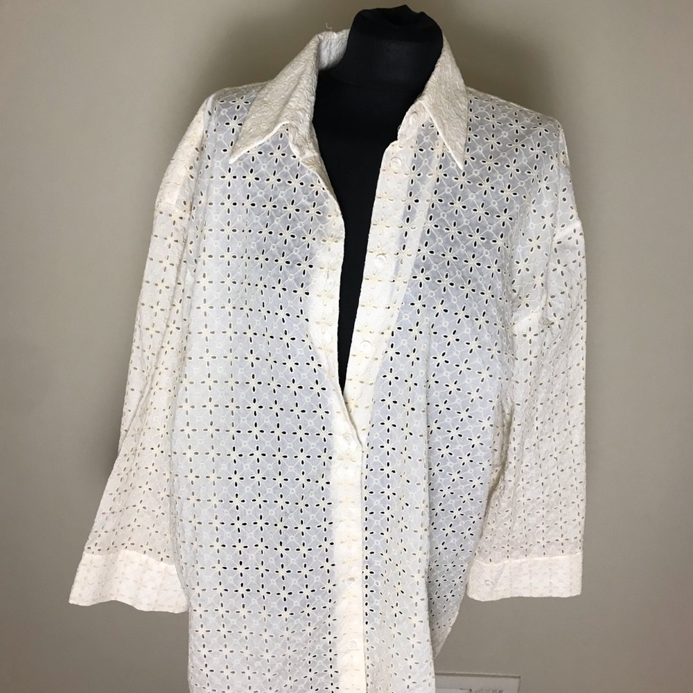 Zara Cream Eyelet Button-Up Tunic Shirt NWT - Picture 3 of 8